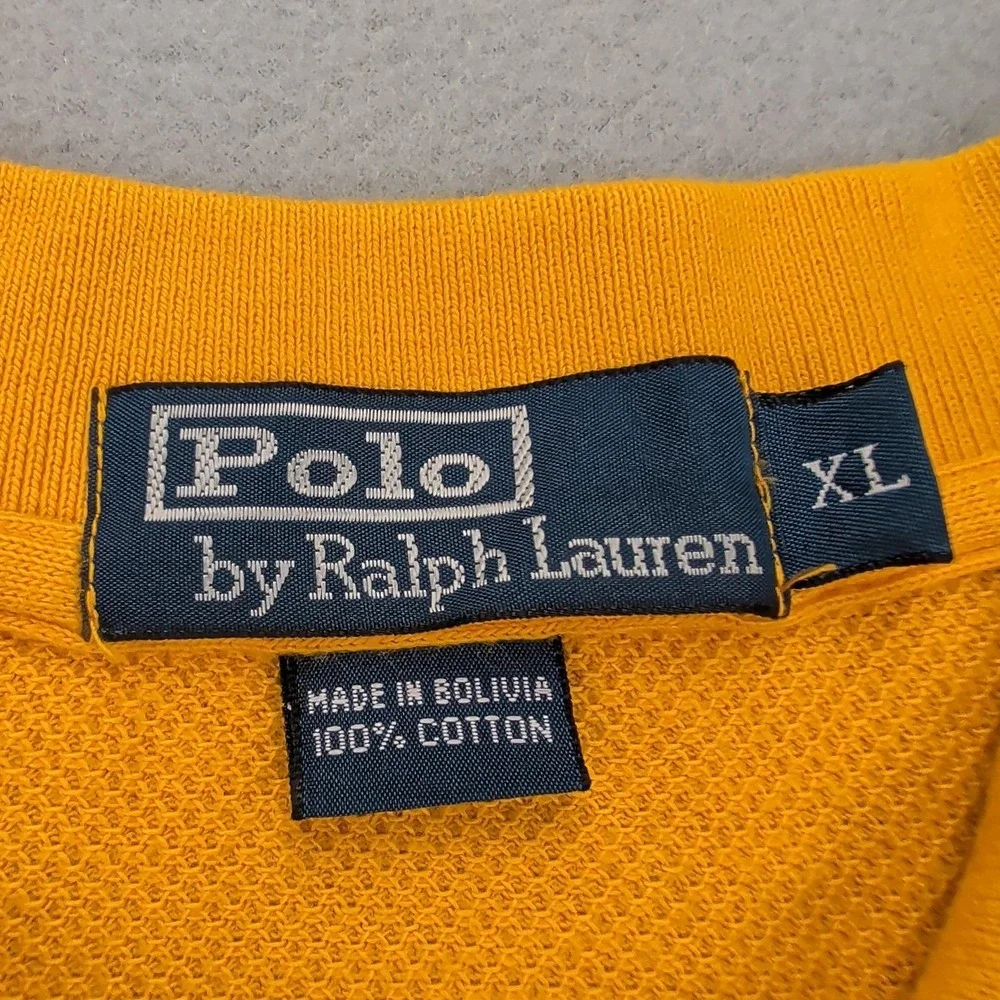 Polo Ralph Lauren Polo Shirt Mens XL Yellow Navy Stripe‎ Green Pony Pique Knit